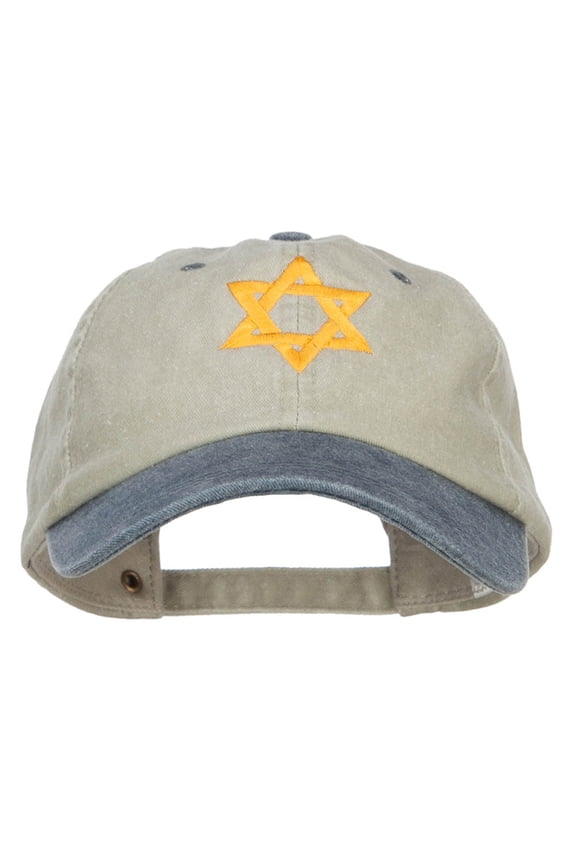 Jewish Star of David Embroidered Two Tone Cap - Beige Navy OSFM