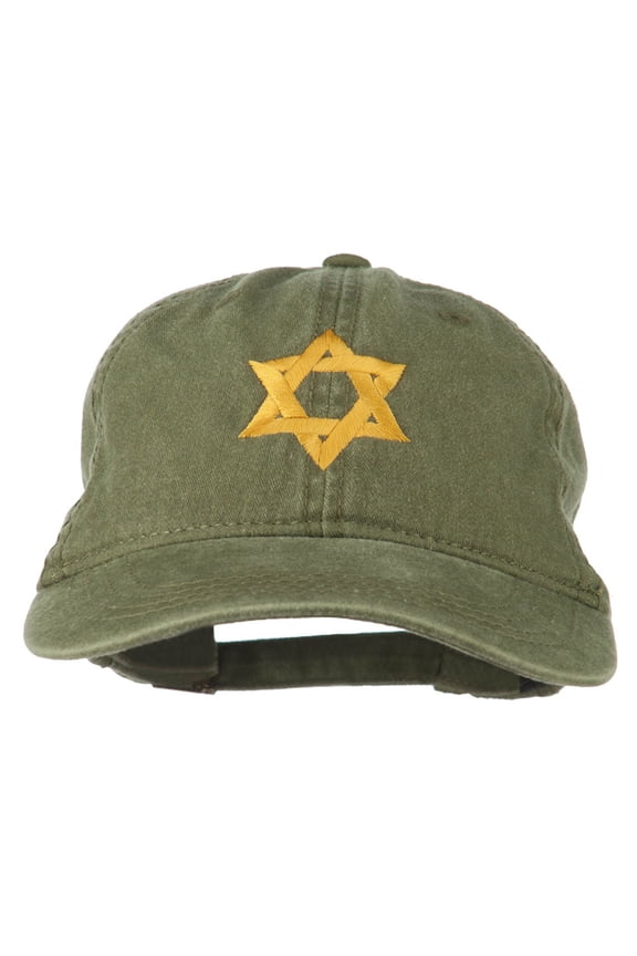 Jewish Star of David Embroidered Washed Cap - Olive OSFM