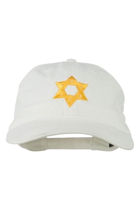 Jewish Star of David Embroidered Washed Cap - White OSFM