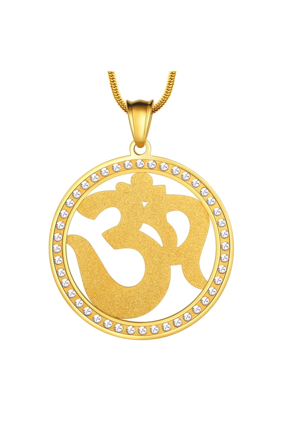 Jewmom Cubic Zirconia OM Aum Ohm Necklace for Women Men Hindu Spiritual Yoga Medallion Charm Jewelry
