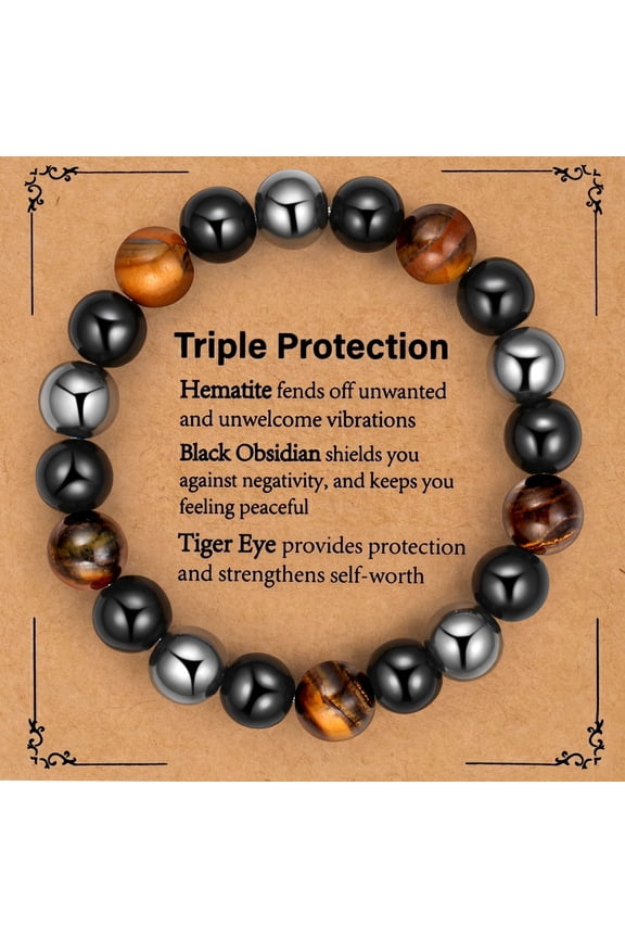 10mm Natural Gemstone Healing Beads Bracelet for Men Women Black Obsidian Hematite Tiger Eye Stretch Elastic Bracelet Handmade Jewelry