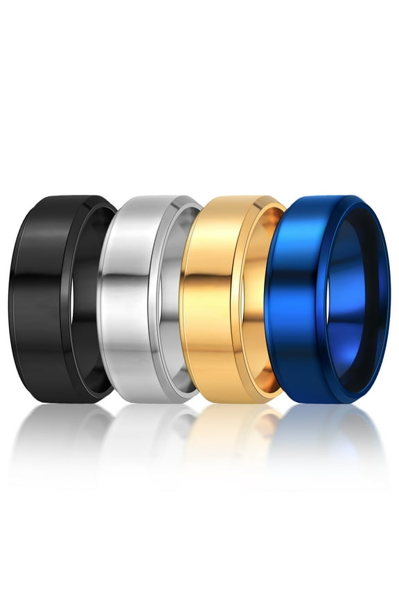 4PCS Stainless Steel Mens Ring Set Silver Gold Black Blue Brushed Engagement Ring for Him