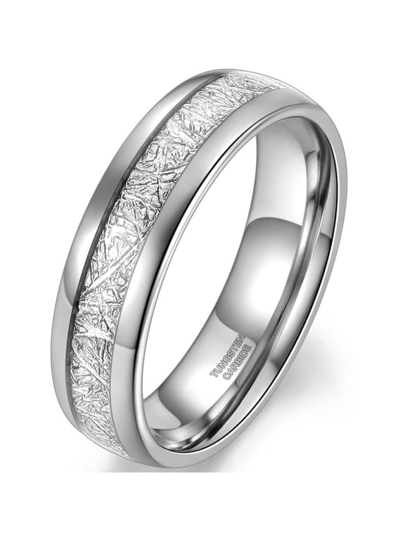 4mm 6mm 8mm Tungsten Rings for Men Women Silver Dome Polished Meteorite Inlay Ring Wedding Band Couples Rings Mothers Day Gifts for Her