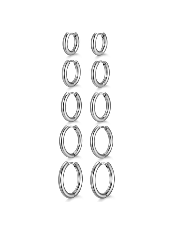 5 Pairs Hoop Earrings for Women Mens Hypoallergenic Huggie Earrings Set for Multiple Piercing Lobe Cartilage Everyday Jewelry 316L Stainless Steel Silver