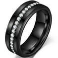 thumbnail image 1 of Jewmon 8mm Simulated Diamond Inlay Tungsten Men's Ring Black Tungsten Carbide Ring CZ Wedding Band, 1 of 8