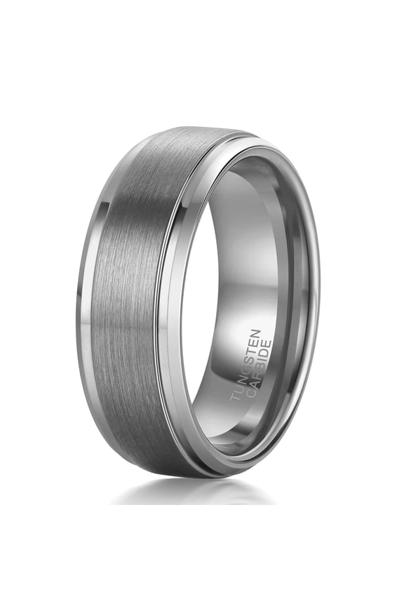 8mm Tungsten Rings for Men High Polish Step Edge Engagement Wedding Band Ring Comfort Fit