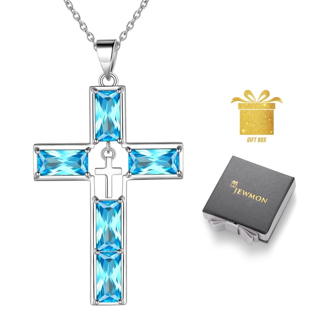 Jewmon 925 Sterling Silver Aquamarine Birthstone Necklace for Women ...