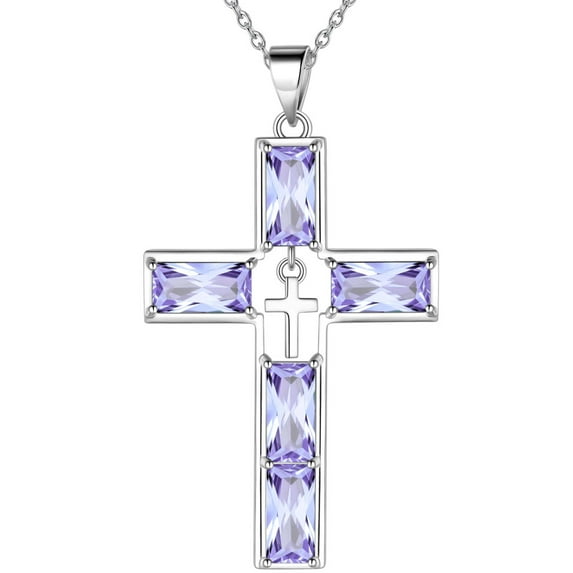 Jewmon 925 Sterling Silver Birthstone Cross Necklace for Men Birthday Fathers Day Gifts for Dad Graduation Gifts for Son June Birthstone Necklace for Women