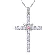 Jewmon 925 Sterling Silver Butterfly Cross Necklace for Women 5A Cubic Zirconia Butterfly Pendant Chain Wedding Birthday Jewelry Gifts Ideas Mom Daughter Friends