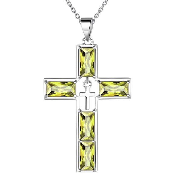 Jewmon 925 Sterling Silver Cross Necklace August Birthstone Cross Pendant Necklace for Women Men Birthstone Jewelry Gifts for Mom Wife Girlfriend