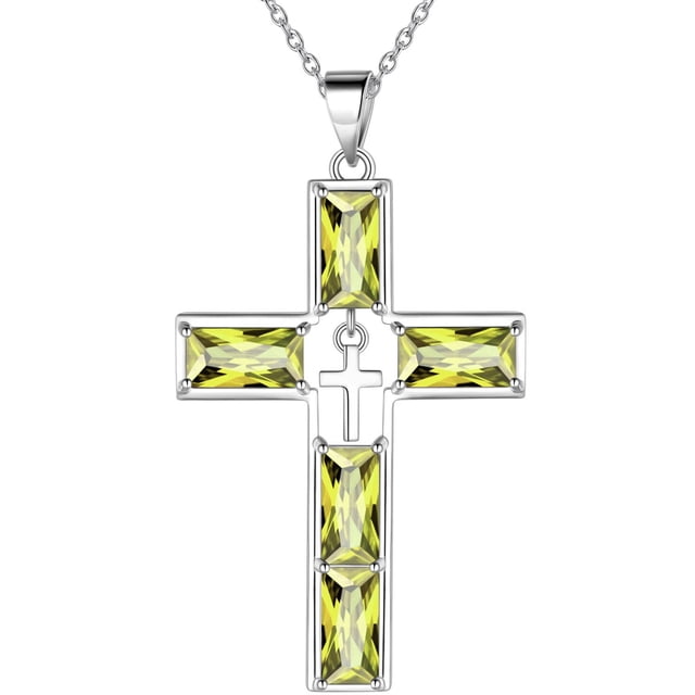 Jewmon 925 Sterling Silver Cross Necklace August Birthstone Cross ...