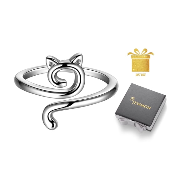 Jewmon 925 Sterling Silver Cute Cat Ring Adjustable Kitten Cat Ring Gifts for Women Birthday Valentines Day Gifts for Her Girlfriend Wife
