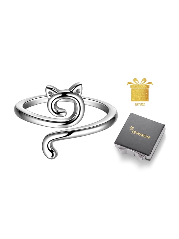 925 Sterling Silver Cute Cat Ring Adjustable Kitten Cat Ring Gifts for Women Birthday Valentines Day Gifts for Her Girlfriend Wife