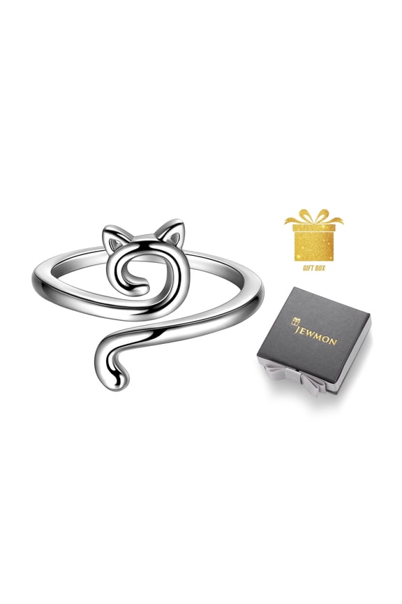 925 Sterling Silver Cute Cat Ring Adjustable Kitten Cat Ring Gifts for Women Birthday Valentines Day Gifts for Her Girlfriend Wife