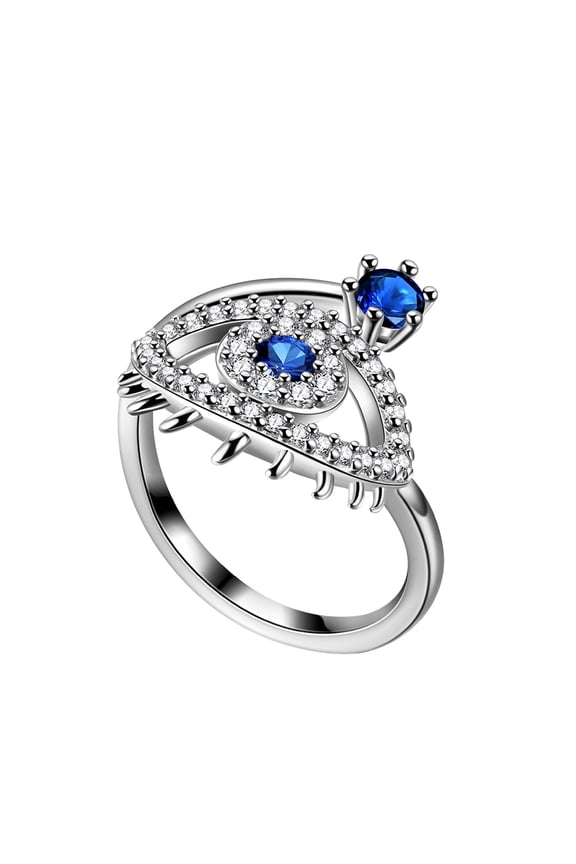 925 Sterling Silver Evil Eye Ring for Women Adjustable Blue Eye Stackable Band Ring Turkish Protection Jewelry