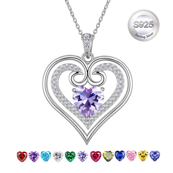 Jewmon 925 Sterling Silver Heart Birthstone Necklace for Women Elegant Infinity Pendant Jewelry Birthday Anniversay Grauation Chrstiams Day Gifts for Her