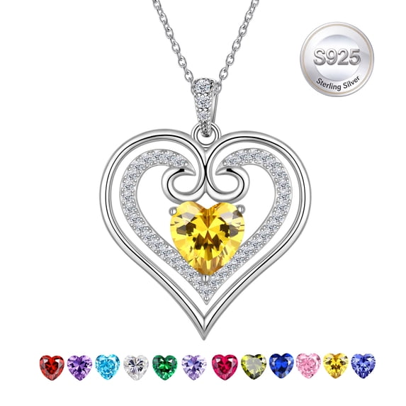 Jewmon 925 Sterling Silver Love Heart Necklace for Women Teens Birthstone Pendant Jewerlry Christmas Jewelry Gifts for Mom Daughter Wife Girlfriend