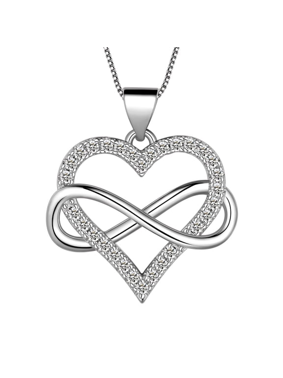 925 Sterling Silver Plated Infinity Love Heart Necklace Cubic Zirconia Women's Necklace Anniversary Valentine's Day Jewelry Gifts for Girlfrind Wife Mom