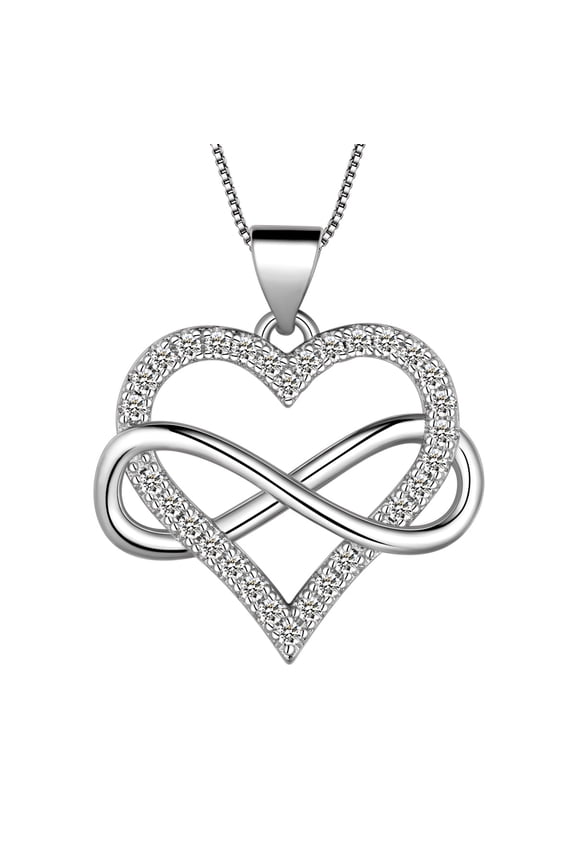 925 Sterling Silver Plated Infinity Love Heart Necklace Cubic Zirconia Women's Necklace Anniversary Valentine's Day Jewelry Gifts for Girlfrind Wife Mom