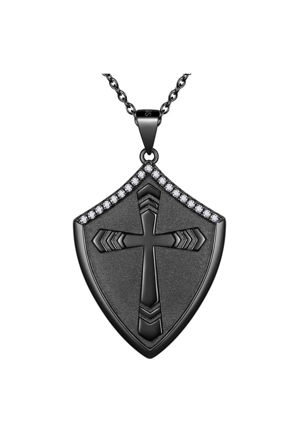 925 Sterling Silver Shield Armor of God Necklace Joshua 1:9 Cross Pendant Necklace Faith Cross Christmas Jewelry Gifts for WOmen Men Couples Gifts