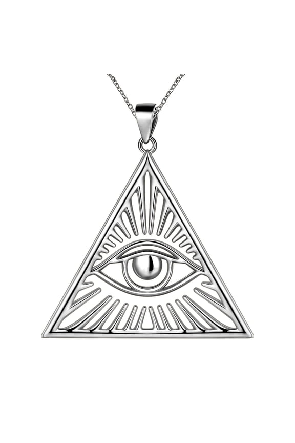 925 Sterling Silver Triangle Evil Eye Pendant Necklace for Women Men All Seeing Eye Jewelry