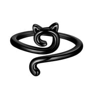 JEWMON Adjustable Cute Cat Ring Black Gold Plated over 925 Sterling Silver Kitten Ring for Women Christmas Jewelry Gifts for Daugher