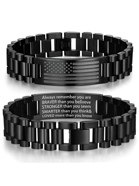American Flag Watch Bracelet Chain for Men Always Remember Bible Verse Bracelet Jewelry Valentine Day Gifts for Husband Boyfriend