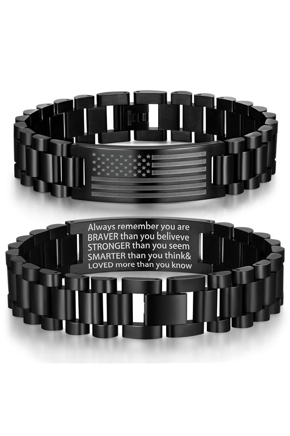 American Flag Watch Bracelet Chain for Men Always Remember Bible Verse Bracelet Jewelry Valentine Day Gifts for Husband Boyfriend