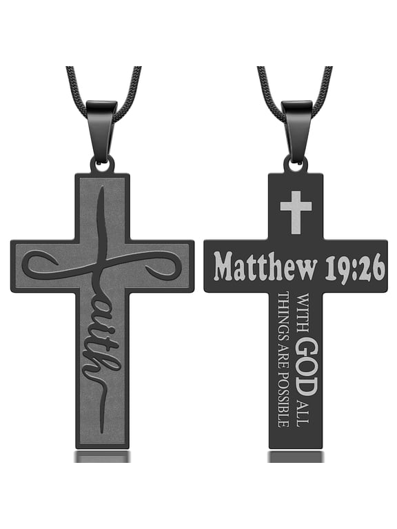Bible Verse Cross Necklace for Men Stainless Steel Engraved Personalized Necklace Christian Jewelry