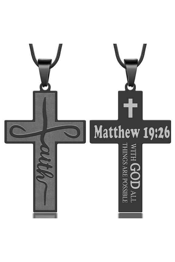 Bible Verse Cross Necklace for Men Stainless Steel Engraved Personalized Necklace Christian Jewelry