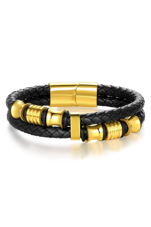 Braided Leather for Men Stainless Steel Magnetic Clasp Cuff Bracelet Wristband Mens Jewelry