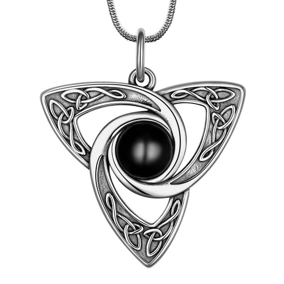 Jewmon Celtic Knot Necklace for Men Stainless Steel Black Onyx Trinity Knot Necklace Protection Jewelry