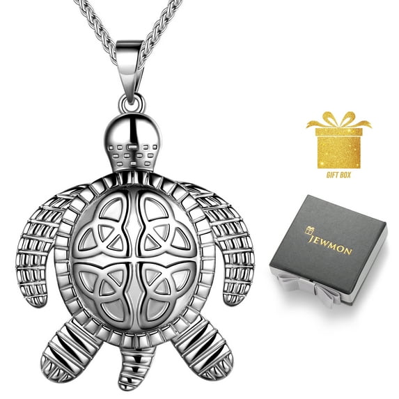 Jewmon Celtic Knot Turtle Necklace for Women and Men Trinity Knot Irish Sea Turtle Pendant Jewelry Silver