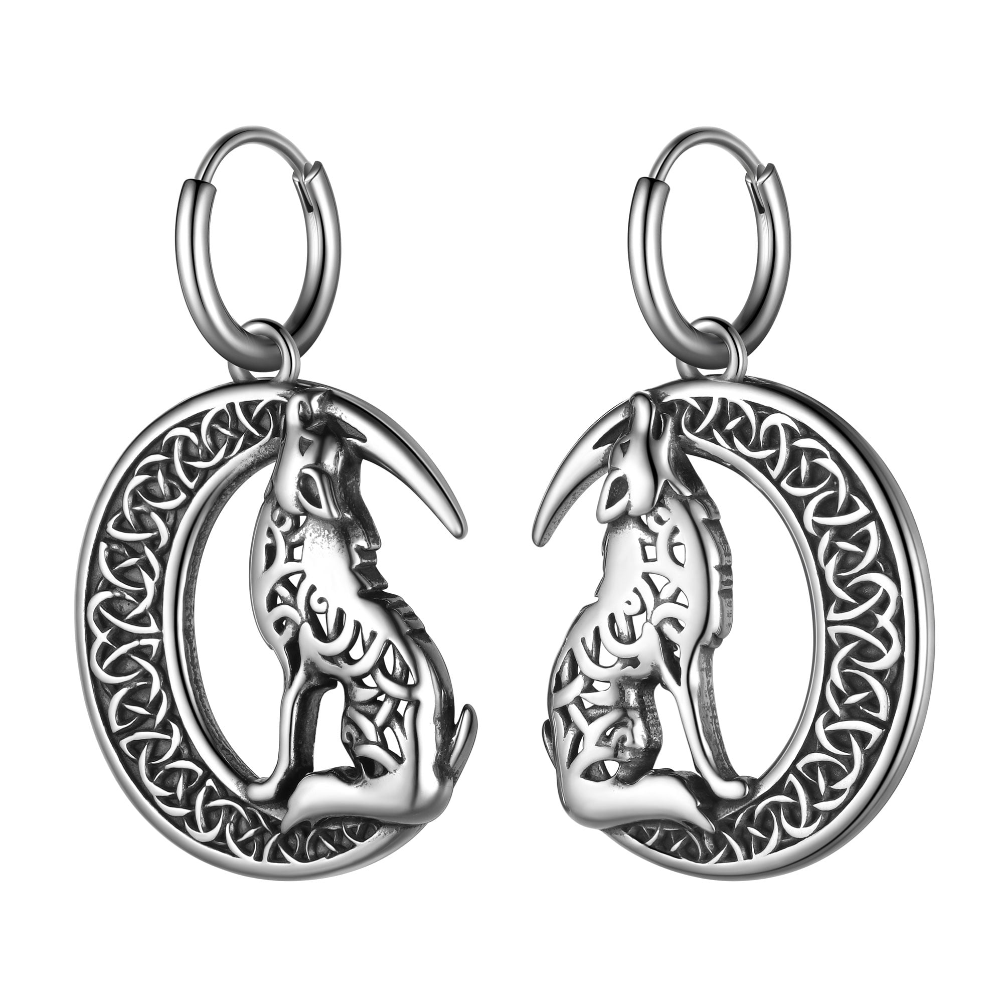 Norse Viking Runes Stainless Steel Earrings - Double-Sided Mythology Jewelry With Amulet Symbols