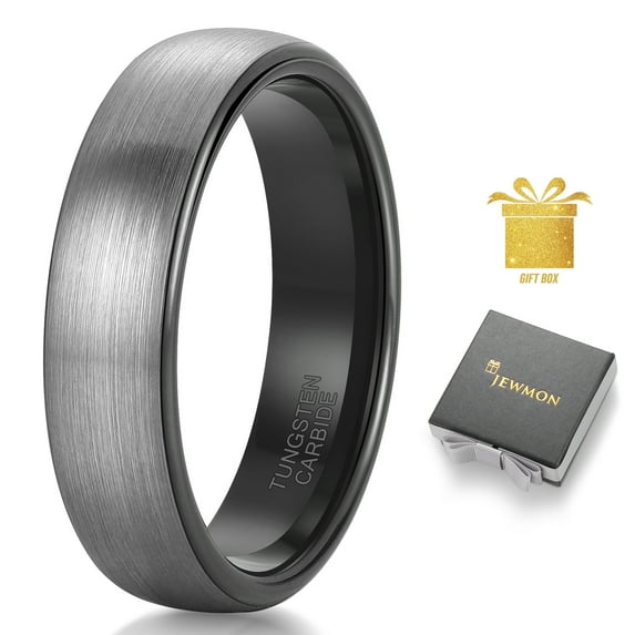 Jewmon Mens Tungsten Wedding Band Brushed Black Tungsten Carbide Promise Ring Christmas Jewelry Gifts for Him