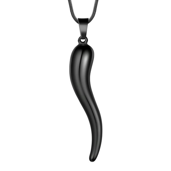 Jewmon Cornicello Italian Horn Pendant Necklace for Men 316L Stainless Steel Black Pendant Jewelry