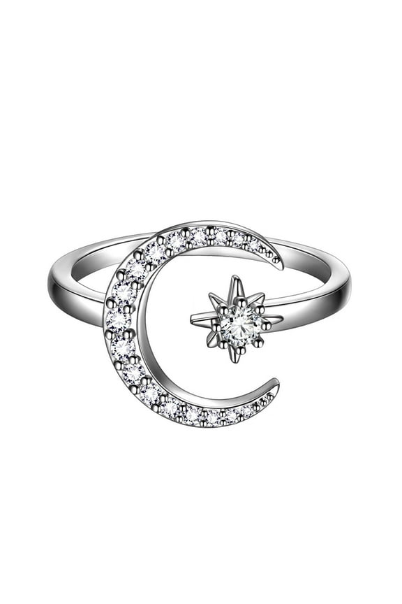 Crescent Moon Ring for Women Cubic Zirconia Iced Out Moon Star Ring Celestial Ring Jewelry
