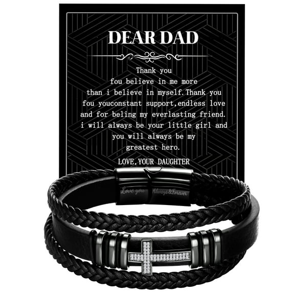 Jewmon Cross Leather Bracelet for Men Stainless Steel To My Dad Bracelet Bangle Father's Day Gifts for Dad from Daughter