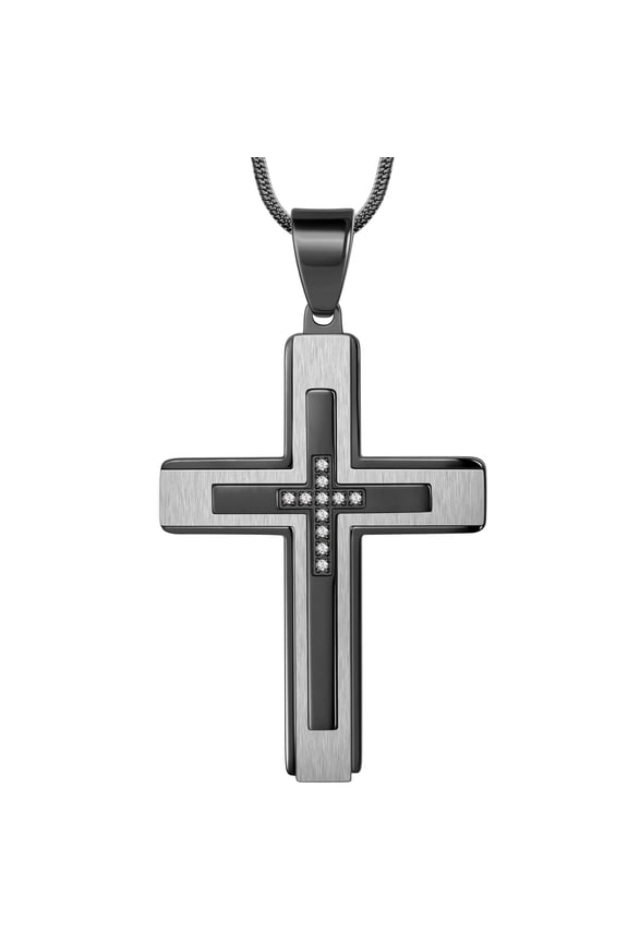 Gothic Black Cross Necklace for Men Stainless Steel Cross Pendant Chain Christian Jewelry Christmas Birthday Gifts Ideas for Dad Son Husband Boyfriend