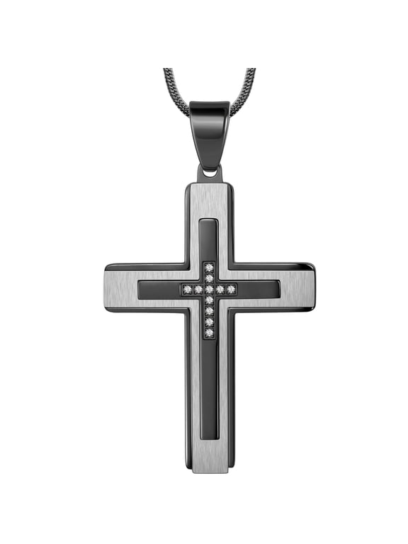 Gothic Black Cross Necklace for Men Jesus Cross Pendant Chain Catholic Christian First Communion Graduation Birthday Fathers Day Mens Jewelry Gifts Ideas for Him
