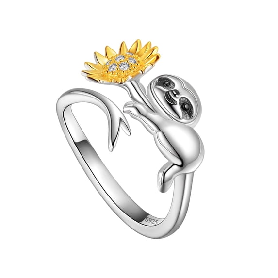 Jewmon Cute Animal Sloth Ring for Women 925 Sterling Silver Adjustable Sloth Sunflower Ring Jewelry Gifts Ideas for Daughter Friends