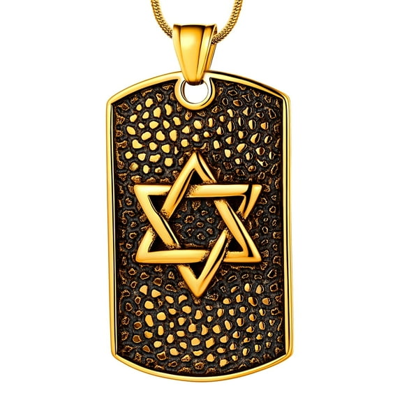 Jewmon Dog Tag Star of David Necklace for Men 316L Stainless Steel 18K Gold Plated David Hexagram Pendant Jewish Jewelry