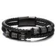 thumbnail image 1 of Jewmon Double Row Braided Leather Bracelet Stainless Steel Mens Bracelet Wrist Cuff Bangle Gift Box, 1 of 8