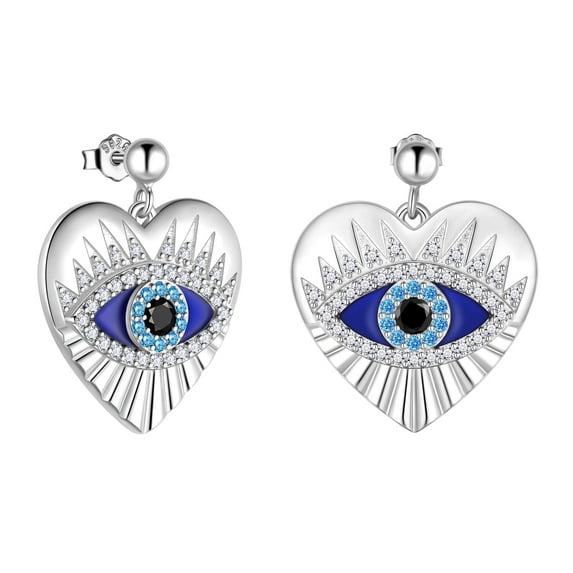 Jewmon Evil Eye Earrings for Women 925 Sterling Silver Enamel Blue Third Eye Heart Dangle Earrings Stud Christmas Jewelry Gifts for Mom Wife