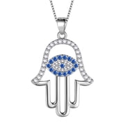 Jewmon Evil Eye Hansa Hand Necklace for Women 925 Sterling Silver Plated Third Eye Pendant Necklace Protection Jewelry Gruduation Birthday Gifts for Her