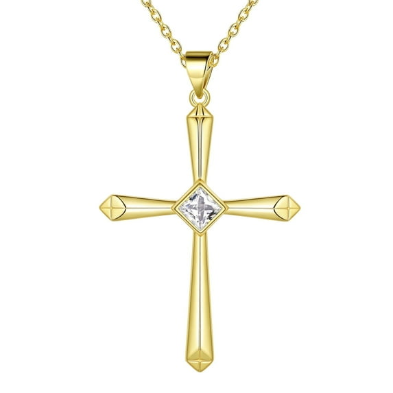 Jewmon Gold Cross Necklace for Women Mens 925 Sterling Silver Cross Pendant Chain Christian Jewelry Anniversary Gifts Idea for Mom Dad Husband Couples Gifts