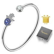 Jewmon Hamsa Hand Bangle Platinum Plated Adjustable Hand of Fatima Evil Eye Bracelet Protection Jewelry