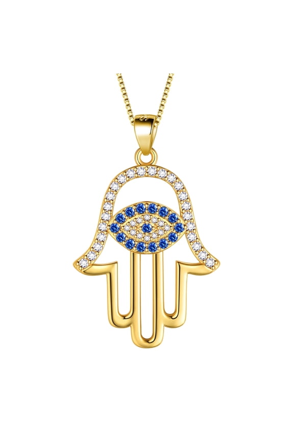 Hamsa Hand of Fatima Necklace for Women 18K Gold Plated Evil Eye Pendant Necklace Amulet Jewelry Anniversary Gifts for Wife Girlfriend