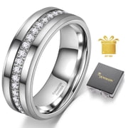 Jewmon Men Tungsten Wedding Band Cubic Zirconia Tungsten Carbide Ring Black Silver Eternity Ring Birthday Gifts for Him 8mm