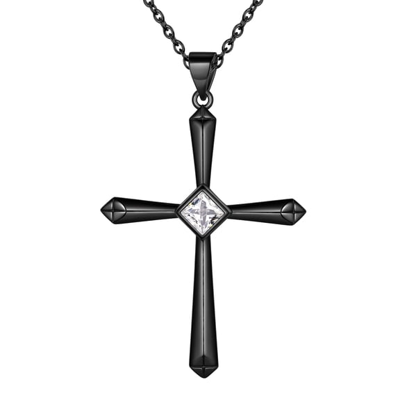 Jewmon Simulated Diamond Cross Necklace for Women Mens Cross Pendant Chain Black Gold Plated Over 925 Sterling Silver Jewelry Christmas Day Gifts hor Him